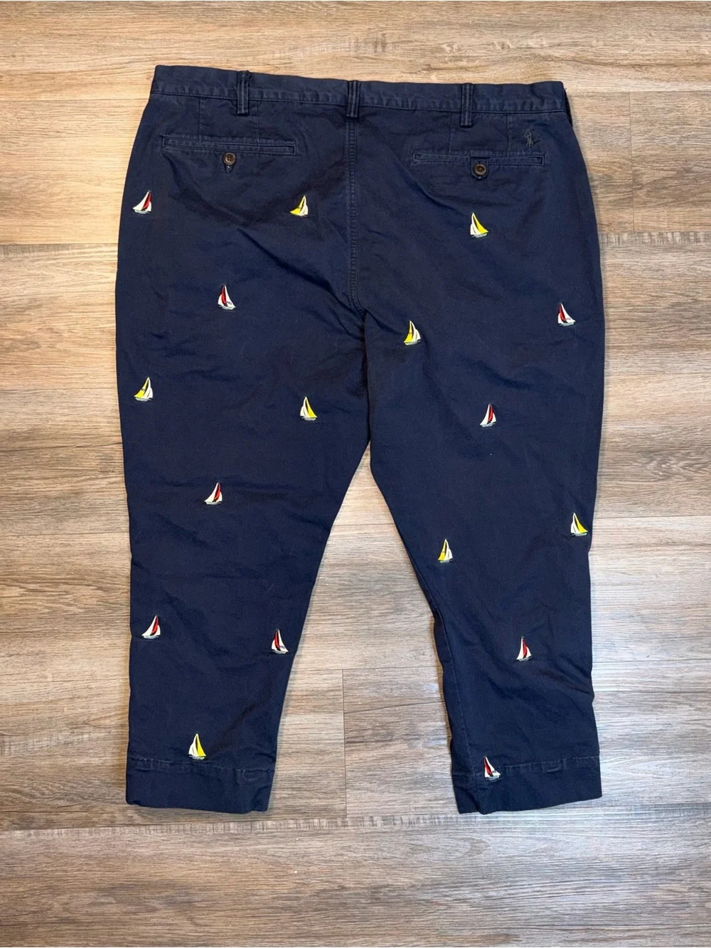 Polo Ralph Lauren Chino Pants Mens W40 x L30 Navy All-Over Embroidered Sailboat
